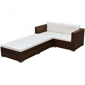 Garten-Lounge-Set 3-tlg. mit Auflagen Poly Rattan Braun