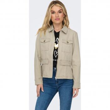 Chaqueta de Cuero Beige Cecily con Bolsillos