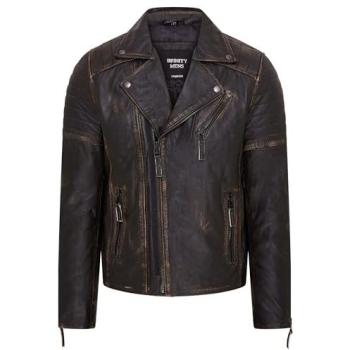 Herre Classic Zwarte Brando Double Cross Zip Leer Biker Jas – Fagernes