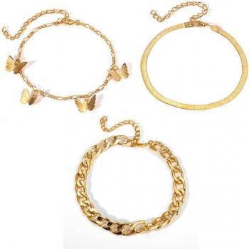 Bracelets de cheville en or multicouche 5 pièces – Ensemble papillon