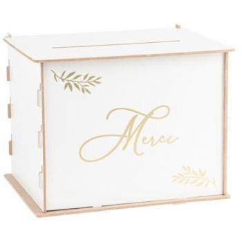 Urne bois « Merci » recyclable, dimensions 30x23,5x23,5 cm – blanc