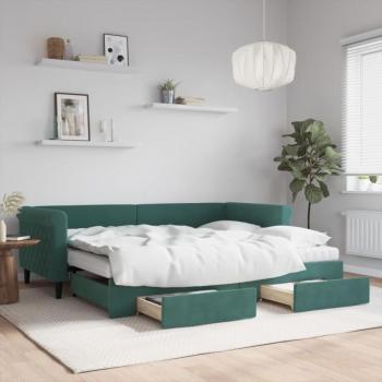 Sofá cama nido con cajones terciopelo verde oscuro 90x200 cm Vidaxl Verde