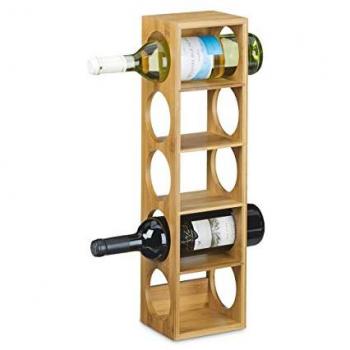 Estantería para Bebidas Relaxdays, Botellero de Vino, Soporte para 4 Botellas, 5 Niveles, Bambú, 53 x 14 x 12 cm, Marrón