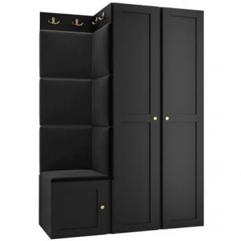 Conjunto de recibidor Hartford 379, negro, 186x116x46cm, aglomerado laminado, tapiz, MDF, montado en la pared