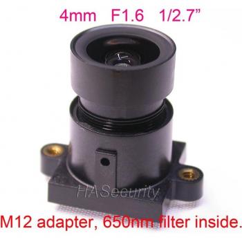 Objectif 4 mm f/1,6 Format Mini – Monture M12 + Adaptateur 2 MP ou 5 MP + Filtre Couleur 650 nm