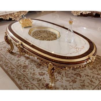 Edler Barock Couchtisch in Braun und Weiß