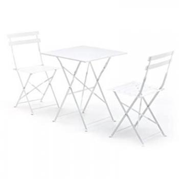 Set Bistrot Tavolo 60x60 e 2 Sedie Pieghevoli Bianco