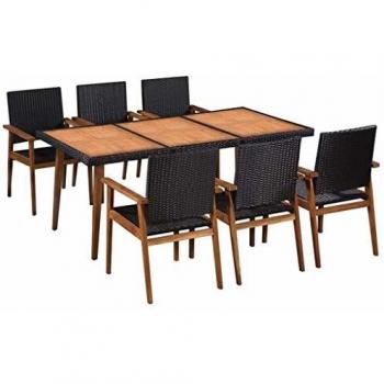 VidaXL 7-tlg. Outdoor-Essgruppe Poly Rattan Schwarz und Braun