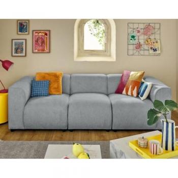Canapé gris 3 places Suaro en tissu texturé modulable