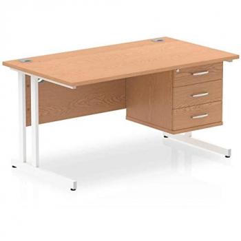 Impulse Bench 1400 X 800mm Straight Office Desk Oak Top White Cantilever Leg