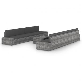Poly Rattan Garden Furniture Set 9 Pieces Grey with Cushions