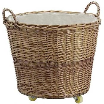 Panier osier à roulettes avec doublure en jute