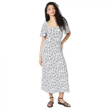 Ivory Midi Dress with Flutter Sleeves and Ditsy Print for Tall Women