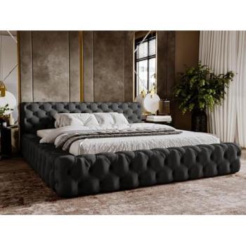 Glamour Deluxe Samt‑Polsterbett 180x200 cm – Lattenrost, Schwarz – Magic Velvet 2219