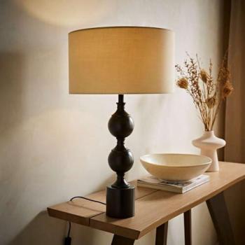 ValueLights Declan Table Lamp – Metallic Ball, Fabric Drum, Natural Color