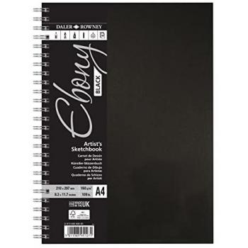 Carnet Ebony Spiral Daler-Rowney A4, 160 g/m², 40 feuilles de dessin