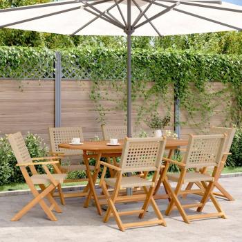 Chaise de Jardin Pliante – Collection 6 pièces, Rotin Beige + Bois