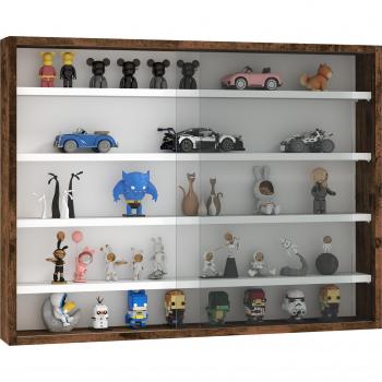 5‑Tier Wall-Mounted Display Cabinet w/ 4 Adjustable Shelves and Glass Doors – 60x80 cm, Brown