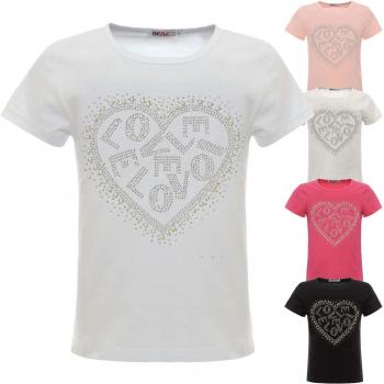 Mädchen Sommer T-Shirt mit Kunst-Perlen und Glitzersteinchen 104 Schwarz