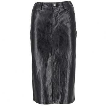 Twinset Elegant Black Leather Skirt with Gold Logo