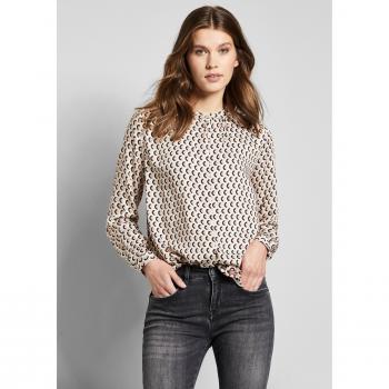 Langarmbluse in Beige mit grafischem Allover-Print