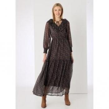 Lois Jeans Black Flared Long Dress XL – Casual Poliéster