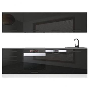 Belini Cuisine Alice 240 cm – Kit de cuisine entier en noir brillant, pas de plan de travail inclus
