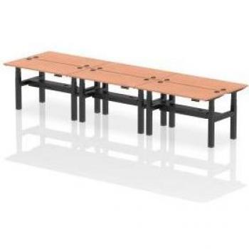 Air Back-to-Back Height Adjustable 6 Person Bench Desk with Beech Top and Cable Port