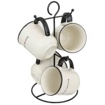 Secret De Gourmet – Lot 4 Mugs Alix, 20 cl, Blanc/Noir, support