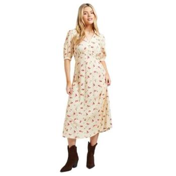 Dorothy Perkins Yellow Puff Sleeve Midi with Ditsy Pattern