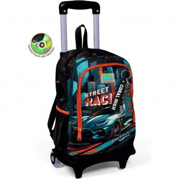 Coral High Kids Siyah Rennauto Muster Drei-Fächer Rucksack