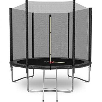 Trampoline Extérieur 6FT Ø185cm Noir – Filet Sécurisé, Tapis Saut, Coussin Doux, Echelle Accès
