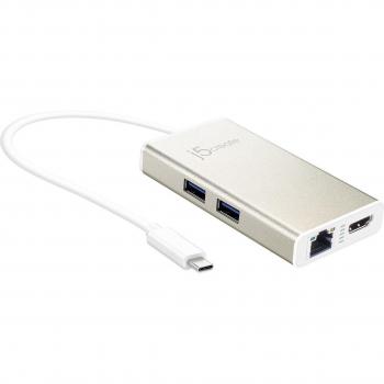 J5 create JCA374 Adaptador USB Tipo C HDMI, RJ-45, USB 3.0 Oro, Blanco