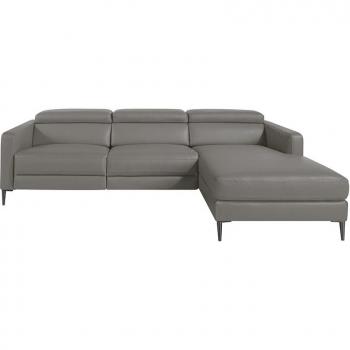 Sofá chaise longue en piel gris oscuro con mecanismo relax, dimensiones 258 x 173 x 75/95 cm
