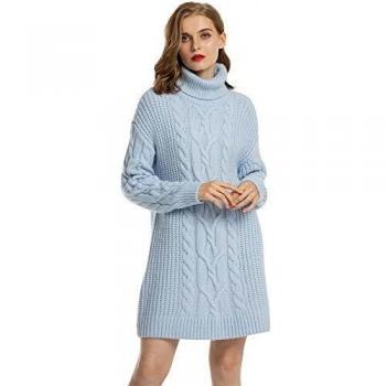 MessBebe Damen Langarm-Rollkragen-Kleid – knielanges Pullikleid für kalte Tage