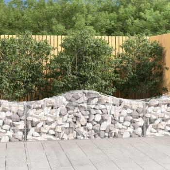 Set of 9 Arched Gabion Baskets, Galvanised Iron, 200x50x60/80 cm