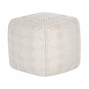 Pouf Blanc Motif Texturé 40 x 40 cm