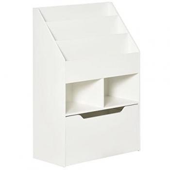 Homcom Bibliothèque multi-rangement 3 étagères 2 niches grand tiroir blanc Blanc 60x90x29cm