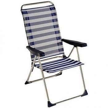 Silla plegable de playa de aluminio, Silla Playa ALTO Y ANCHO, Peso soportado máximo 110KG, Fibreline, Color Rayas Azules Y Blancas, cm, fespu