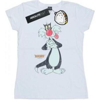 Looney Tunes Damen Shirt – Sylvester Print, distresst, 2XL, weiß
