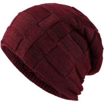Men's Warm Velvet Lined Knitted Hat with Two-Tone Design for Autumn/Winter