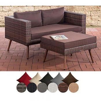 CLP Polyrattan 2er Sofa MOLDE mit Fußhocker I Braun-meliert I Loungeset I Gartensofa mit Hocker I Gartengarnitur, Farbe:terrabraun, Sitzhöhe/Farbe:40 cm