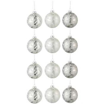 Pack 12 Boules de Noël Gris et Blanc, finition Mat Givré