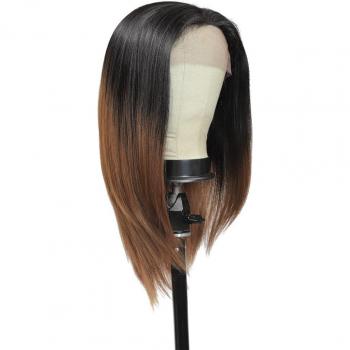 Peluca Sintética de Encaje Frontal para Mujeres Negras, Degradado Marrón, Longitud Media, Sin Pegamento, Fibra Resistente al Calor