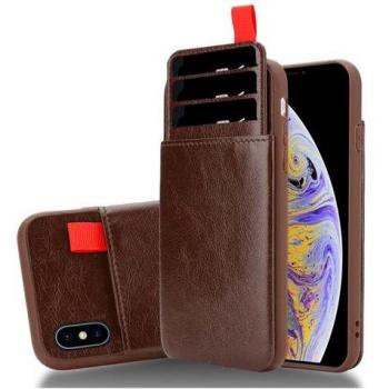 Couvercle robuste brun chêne, iPhone XS Max – silicone TPU & poche à cartes
