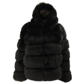 Blouson d’hiver à poils doux, couleur noire, longueur courte