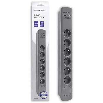 Qoltec 6er Steckdosenleiste mit USB und Kabel