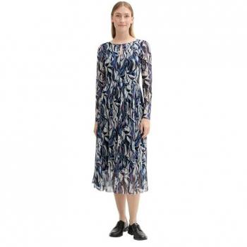 Tom Tailor Vestito Midi A Maniche Lunghe Printed Mesh Organic Shapes Design 42