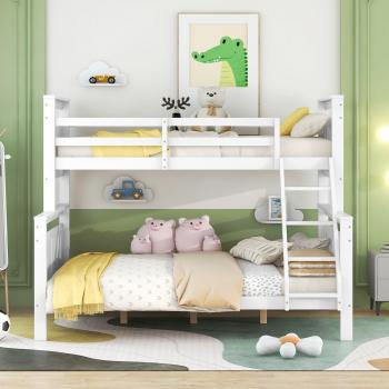 Cama doble con litera integrada y barandillas – 90(140)x200 cm, color blanco