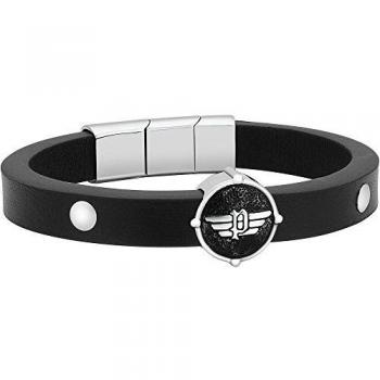 Police Bracciale In Acciaio e Cuoio S1amk01b Nero